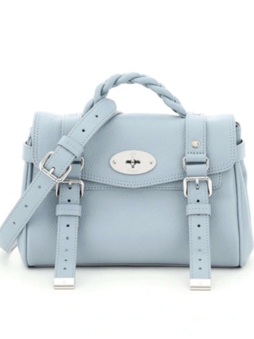 MULBERRY Mini Alexa Heavy Grain Leather Handbag Satchel in Cloud Blue EUC - Picture 2 of 16